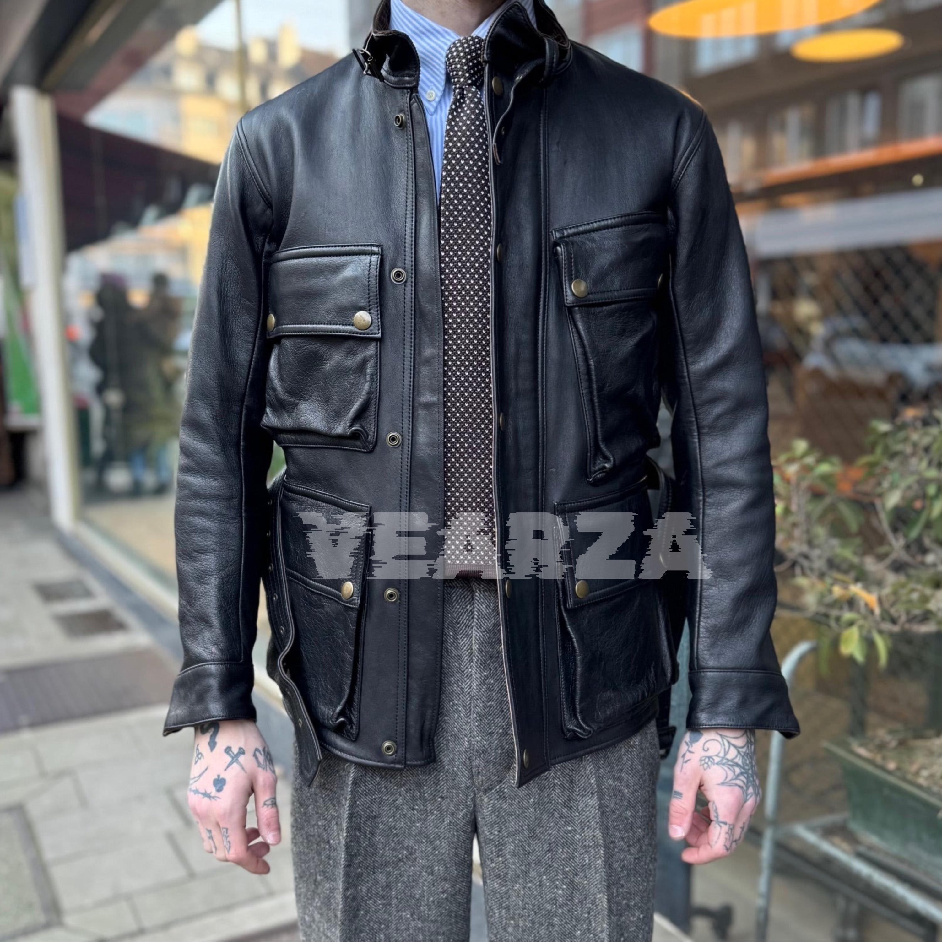 Handmade Cowhide Leather Motorcycle Jacket: Brad Pitt 'benjamin