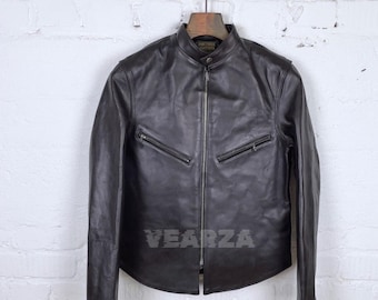Handmade Cowhide Leather Biker Jacket: Cafe Racer Motorcycle Style