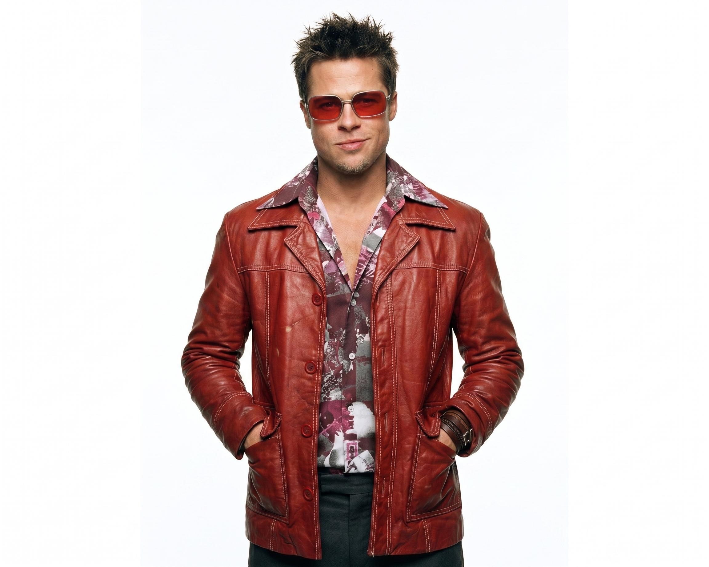 Fight Club Red Leather Jacket: Tyler Durden Inspired 90s Biker