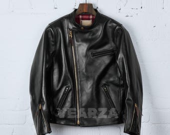 Men's Cowhide Leather Motorcycle Jacket: Handmade Cafe Racer Biker Style