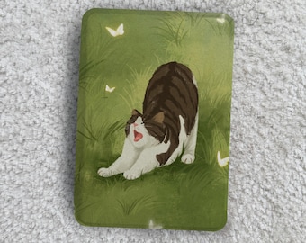 Funda magnética desmontable para Kindle con diseño de gato en la hierba, con parte trasera transparente para Kobo Clara, asa y diseño de gato en la hierba para Kindle Paperwhite.