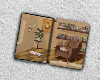 Funda magnética desmontable para Kindle Cozy Cat Kobo Clara Colour Case 2025 con parte trasera transparente y correa para funda Kobo Kindle Paperwhite para amantes de los gatos y los libros