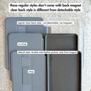 May include: An assortment of tablet cases in various styles. The cases are primarily gray, with a clear back case visible. Text on the image describes features such as "no strap" and "strap" options, and "double side leather picture".