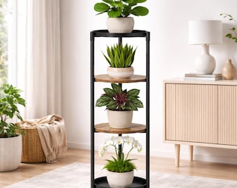 4-Tier Metal & Wood Plant Stand: Modern Indoor/Outdoor Display