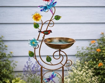 Rustic Metal Birdbath with Trellis: 57" Garden Bird Feeder Ornament