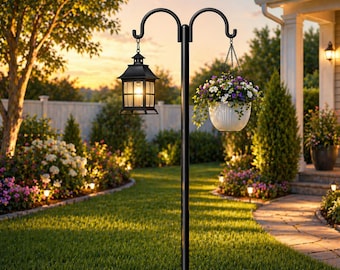 Heavy Duty Bird Feeder Pole – Dual Hook for Garden | Adjustable Shepherd Hook With 5 Prong Base