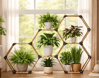 Hexagonal Plant Stand Indoor -7 Tier Wooden Plant Shelf | Large Indoor Plant Stand for Home Decor
