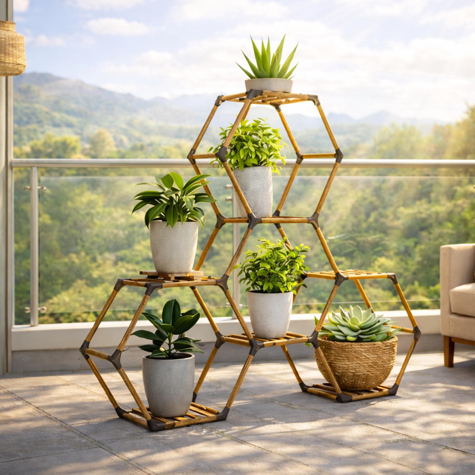 Hexagonal Plant Stand Indoor -7 Tier Wooden Plant Shelf | Large Indoor ...