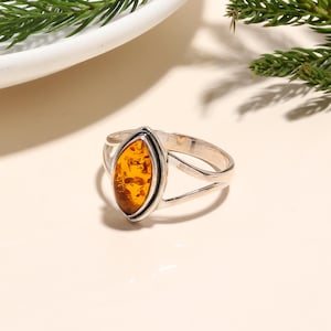 Marquise Baltic Amber Ring | Handmade Sterling Silver Statement Jewelry
