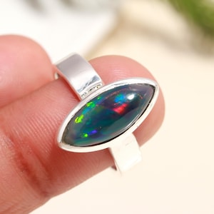 Marquise Black Opal Ring in Sterling Silver