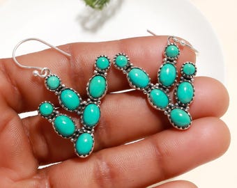 Turquoise Cluster Dangle Earrings Sterling Silver Boho Statement Jewelry