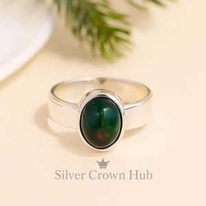Marquise Black Ethiopian Opal Ring – Sterling Silver Handmade Gemstone Jewelry Opal Marquise Ring - Black fire opal ring - Gift for her