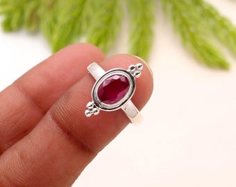 Sterling Silber Rubin Ring: Minimalistischer Juli Geburtsstein