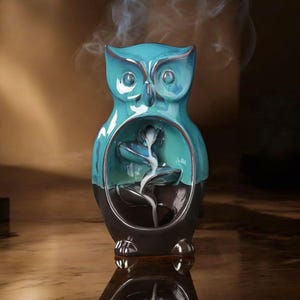 Ceramic Owl Backflow Incense Burner: Mystical Waterfall Smoke Effect
