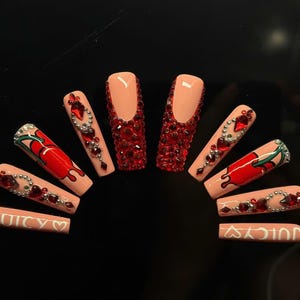 Luxury Coffin Press On Nails: Long Fake Nails with Glue Tabs-D13