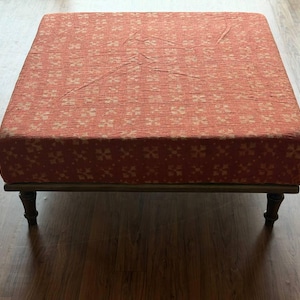 Wool Jute Coffee Table Ottoman, Terracotta Upholstered Footstool, Boho Living Room Furniture, Fabric Top Wooden Leg Table