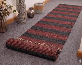 black & white geometric jute runner,Handwoven Geometric Hallway Runner, Modern Boho Farmhouse Rug, Scandinavian Minimalist Carpet