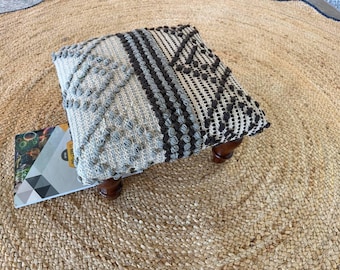 handmade footstool, Handmade Red Colour Footstool, Upholstered Pouf, Wooden Legs Stool, Living Room Decor