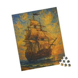 Jigsaw Puzzle, Pirate Ship at Sunset  Oil Painting, 252 520 1014-Piece, Wall Decor, Home Activity, Relaxing Hobby, Gift for Art