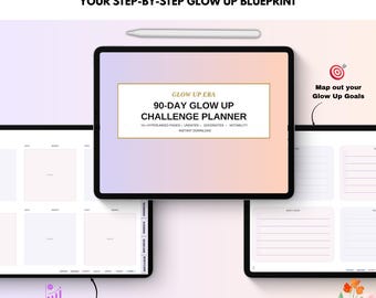 90-Day Glow Up Challenge Planner: Digital Journal PDF. Daily Routine, Fitness & Self Care Skincare.