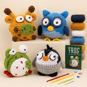 Beginner Crochet Kit: 4 Amigurumi Animals with Video Tutorials