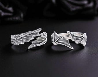 Sterling Silver Wings Ring | Men’s Biker Band | Handmade Thumb Ring | Gothic Wing Jewelry | Cool Silver Ring for Men | Unique Gift