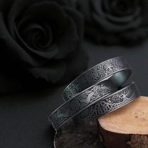 Norse Viking Bracelet | Bronze Cuff Bangle | Jelling Style Norse Art Jewelry | Adjustable Arm Ring for Men and Women | Gift for Him or Her