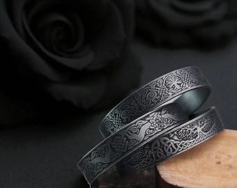 Pulseira Viking Nórdica | Pulseira de Bronze | Joias de Arte Nórdica em Estilo Jelling | Anel de Braço Ajustável para Homens e Mulheres | Presente para Ele ou Ela