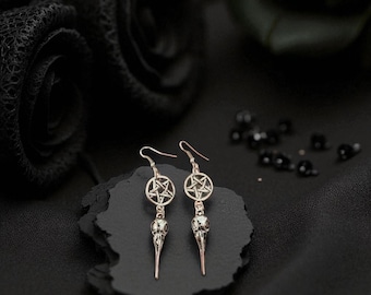 Vogel Schädel Ohrringe | Sterling Silber Tropfen Ohrstecker | Gothic Skelett Schmuck | Winzige Rabenschädel Ohrringe in Silber, Gold oder Rosegold | Geschenk