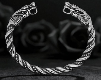Vikingaarmband för män | Tvinnad korpmanschett | Nordisk keltisk armring | Hednisk armring | Gotiska nordiska smycken | Rostfritt stål