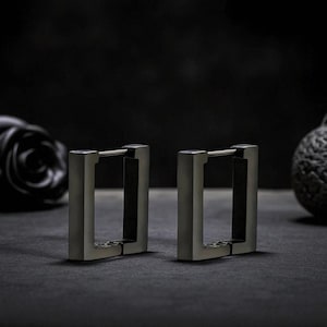 Rechthoekige oorringen | Sterlingzilveren geometrische hoepels | Moderne dikke vierkante sieraden | Minimalistische uniseks oorbellen | Bestsellercadeau