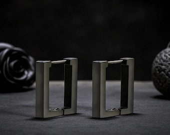 Rectangular Hoop Earrings | Sterling Silver Geometric Hoops | Modern Chunky Square Jewelry | Minimalist Unisex Earrings | Bestseller Gift