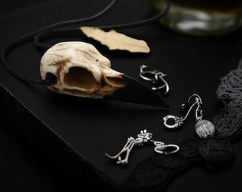 Raven Skull Necklace | Gothic Bird Skull Pendant | Viking Witchy Jewelry | Dark Oddities & Curiosities | Unique Gothic Gift for Him or Her