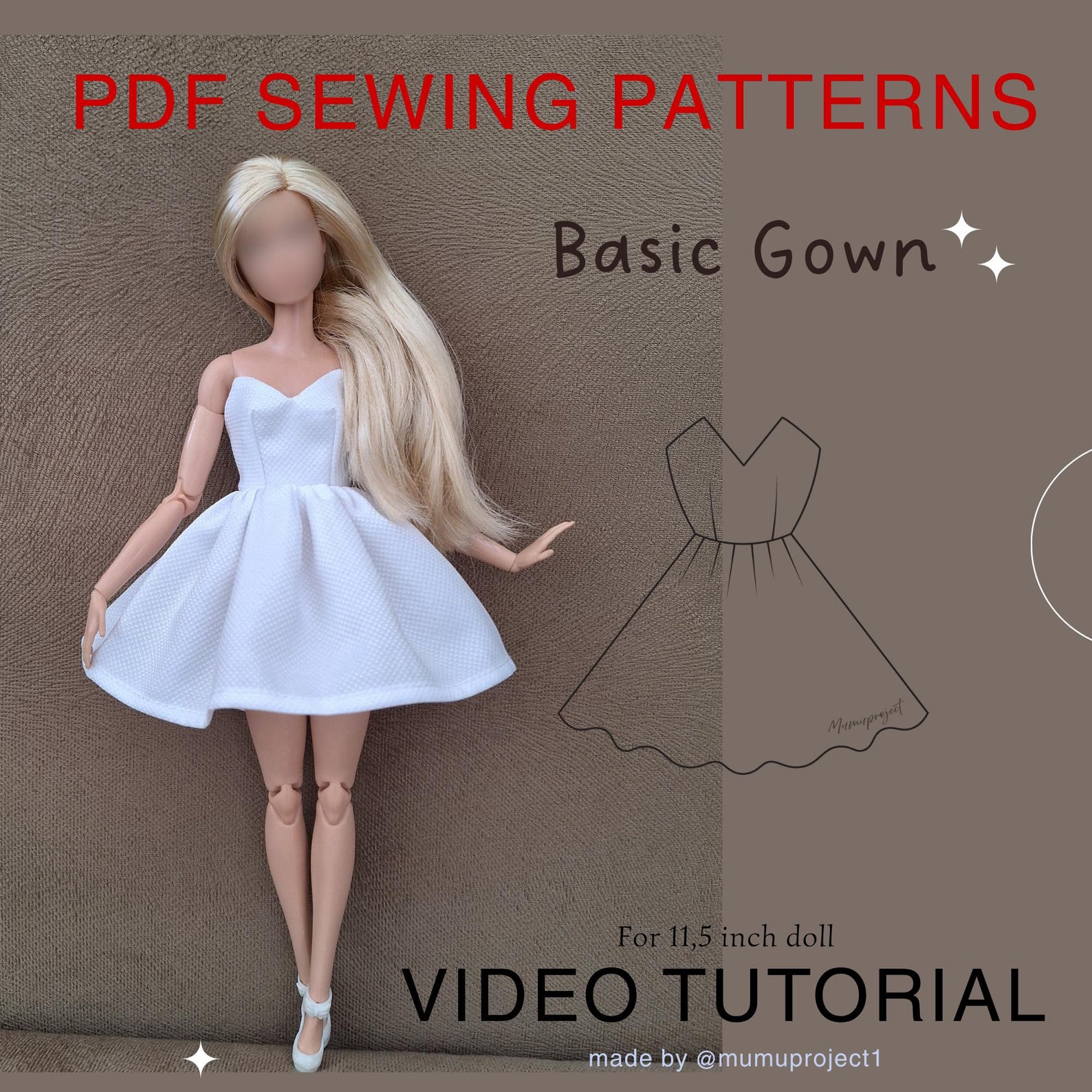 Basic Gown Form PDF Digital Sewing Pattern for 11.5 Inch Doll - Basic Gown - Video ...