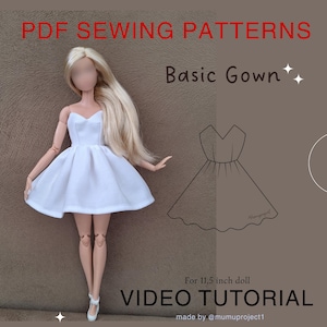 PDF Digital Sewing Pattern for 11.5 inch doll - Basic Gown - Video tutorial