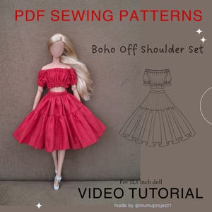 PDF Digitalschnittmuster Boho Off Shoulder Set für 11,5 zoll Puppe. Video-Anleitung