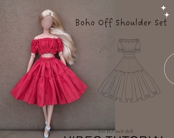 PDF Digital Pattern Boho Off Shoulder Set for 11.5 inch doll . Video tutorial