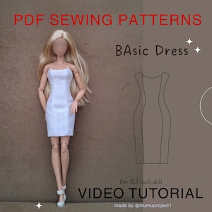 Basic Dress PDF Sewing Pattern: 11.5" Doll Clothes (Video Tutorial)
