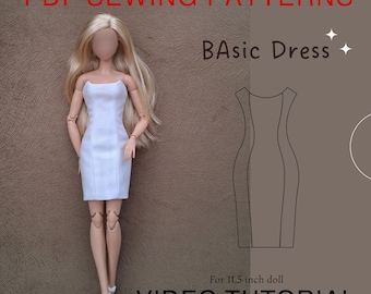 Basic Dress PDF Sewing Pattern: 11.5" Doll Clothes (Video Tutorial)