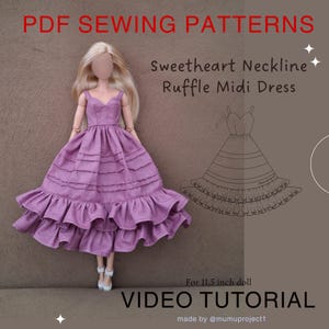 Modèle numérique PDF Robe midi à encolure en coeur et à volants pour poupée de 31,5 cm. Tutoriel vidéo