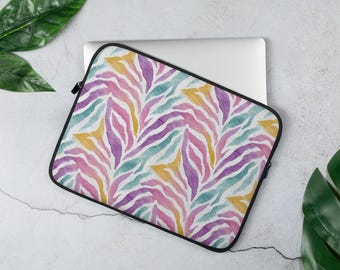 Personalised Zebra Laptop Case – Colourful Animal Print – 13” / 15” Tech Sleeve – Custom Name Gift