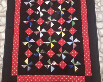 Pinwheel Patchwork Rug: Cotton Canvas, Denim Backing (56cm X 69cm)
