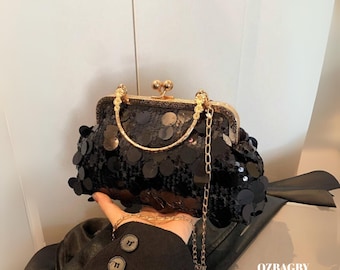 HELLO WEEKEND Glittery Sequined Clutch Bag, Elegant Evening Purse for Women, Perfect for Parties, Events, Weddings, and Special Occasions