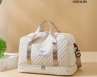 Unisex Travel Tote Bag with Shoe Compartment, Large Capacity Luggage Bag, Lightweight Shoulder Bag for Vacation, Gym & Daily Travel