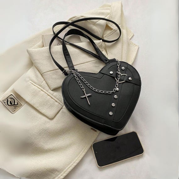 Punk Style Studded Heart Shoulder Bag, Crossbody Handbag for  display picture 3