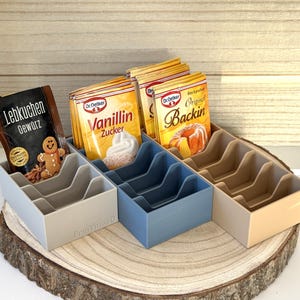 Rangement pour levure chimique/sucre vanillé - Organisateur de cuisine à 4/6/8 compartiments, support imprimé en 3D | Organisation et design