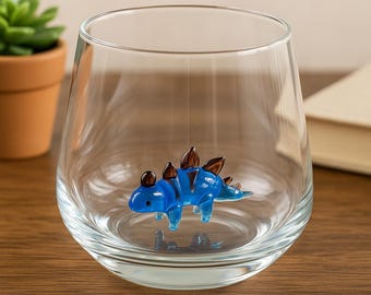 Dinosaur Glass Cup • Cute Dino Figurine, Kids Drinkware