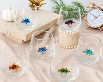 Dinosaur Glass Cup | Handmade Mini Dino Figurine Tumbler