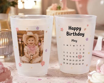 Custom Frosted Birthday Cups, Personalized Photo Party Favors