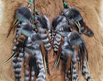 Feather and Chain Earrings  - 5 Bundle Striped - LONG